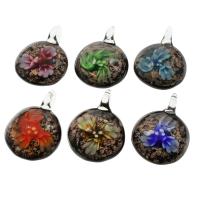 Inner Flower Lampwork Pendants, Flat Round, gold sand, mixed colors, 35x45x15mm, Hole:Approx 7mm, 12PCs/Box, Sold By Box