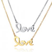 Stainless Steel Jewelry Necklace, Alphabet Letter, plated, for woman & with rhinestone, more colors for choice, 23x13.50mm, Sold By PC