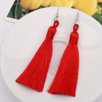Tibetan Style Tassel Earring, with Cotton Thread, Tibetan Style earring hook, Bohemian style & for woman, more colors for choice, lead & cadmium free, 80x20mm, Sold By Pair