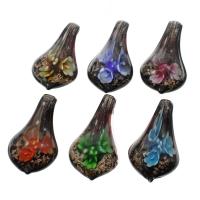 Inner Flower Lampwork Pendants, gold sand, mixed colors, 33x61x15mm, Hole:Approx 8mm, 12PCs/Box, Sold By Box