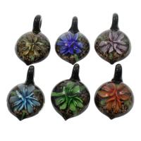 Inner Flower Lampwork Pendants, Flat Round, gold sand, mixed colors, 34x51x17mm, Hole:Approx 9mm, 12PCs/Box, Sold By Box