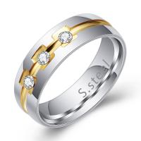 Titantium Steel δάχτυλο του δακτυλίου, Titanium Steel, Λουκουμάς, επιχρυσωμένο, για άνδρες και γυναίκες & διαφορετικό μέγεθος για την επιλογή & με στρας, 6mm, Μέγεθος:7-12, Sold Με PC
