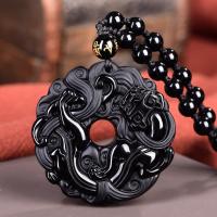 Obsidian Halskette, poliert, unisex, schwarz, 45x45x10mm, verkauft von PC