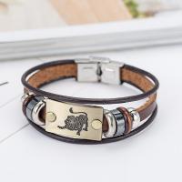PU Leather Combined Bracelet, with Tibetan Style, plated, Zodiac symbols jewelry & Unisex & different styles for choice, 10mm, Sold Per Approx 7.5 Inch Strand