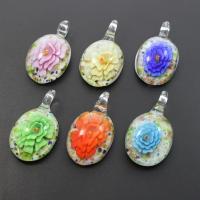 Inner Flower Lampwork Pendants, Flat Oval, gold sand, mixed colors, 26x45x12mm, Hole:Approx 5mm, 12PCs/Box, Sold By Box
