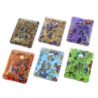 Inner Flower Lampwork Pendants, Rectangle, gold sand, mixed colors, 34x45x9mm, Hole:Approx 4mm, 12PCs/Box, Sold By Box