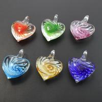 Inner Flower Lampwork Pendants, Heart, mixed colors, 32x41x15mm, Hole:Approx 8mm, 12PCs/Box, Sold By Box