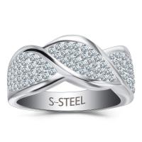 Titantium Steel finger ring, Titan Stål, med rhinestone lera bana, olika storlek för val & för kvinna, ursprungliga färgen, 10mm, Storlek:6-9, Säljs av PC