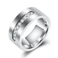 Цирконий Нержавеющая сталь палец кольцо, нержавеющая сталь, Кольцевая форма, Мужская & разный размер для выбора & инкрустированное микро кубического циркония, оригинальный цвет, 8mm, 2mm, размер:6-13, продается PC