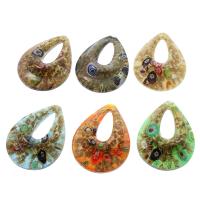 Inner Flower Lampwork Pendants, Teardrop, gold sand, mixed colors, 40x52x12mm, Hole:Approx 10x25mm, 12PCs/Box, Sold By Box