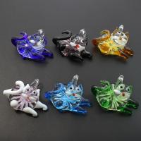 Inner Flower Lampwork Pendants, Cat, mixed colors, 49x40x22mm, Hole:Approx 6mm, 12PCs/Box, Sold By Box