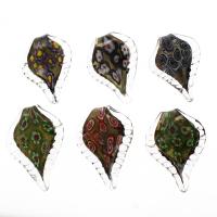 Inner Flower Lampwork Pendants, Leaf, gold sand, mixed colors, 41x60x15mm, Hole:Approx 9mm, 12PCs/Box, Sold By Box