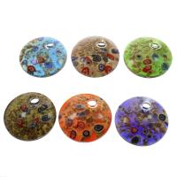 Gold Sand Lampwork Pendants, Flat Round, inner flower, mixed colors, 49x10mm, Hole:Approx 8mm, 12PCs/Box, Sold By Box