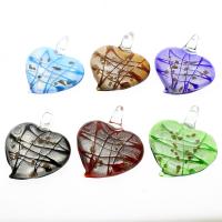 Gold Sand & Silver Foil Lampwork Pendants, Flat Heart, mixed colors, 45x51x16mm, Hole:Approx 7mm, 12PCs/Box, Sold By Box