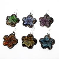 Inner Flower Lampwork Pendants, gold sand, mixed colors, 36x47x15mm, Hole:Approx 9mm, 12PCs/Box, Sold By Box
