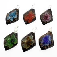 Inner Flower Lampwork Pendants, Rhombus, gold sand, mixed colors, 30x56x16mm, Hole:Approx 8mm, 12PCs/Box, Sold By Box