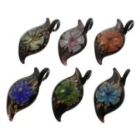 Inner Flower Lampwork Pendants, gold sand, mixed colors, 26x55x13mm, Hole:Approx 7mm, 12PCs/Box, Sold By Box