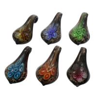 Inner Flower Lampwork Pendants, gold sand, mixed colors, 33x59x16mm, Hole:Approx 9mm, 12PCs/Box, Sold By Box
