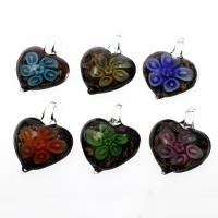 Inner Flower Lampwork Pendants, Heart, gold sand, mixed colors, 37x47x16mm, Hole:Approx 7mm, 12PCs/Box, Sold By Box
