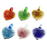 Inner Flower Lampwork Pendants, Heart, gold sand, mixed colors, 37x45x15mm, Hole:Approx 8mm, 12PCs/Box, Sold By Box