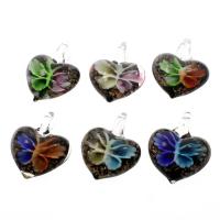 Inner Flower Lampwork Pendants, Heart, gold sand, mixed colors, 36x41x13mm, Hole:Approx 6mm, 12PCs/Box, Sold By Box