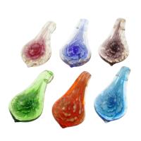 Inner Flower Lampwork Pendants, gold sand, mixed colors, 31x57x16mm, Hole:Approx 10mm, 12PCs/Box, Sold By Box