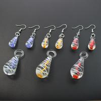 Lampwork Jewelry Sets, pendant & earring, iron earring hook, Teardrop, platinum color plated, mixed colors, 17x49mm,10x23mm, Hole:Approx 10mm, 12Sets/Box, Sold By Box