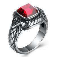 Partículas de acero anillo, con Ágata roja, chapado en color de plata antigua, diverso tamaño para la opción & para hombre & con diamantes de imitación, 14.5mm, tamaño:7-12, Vendido por UD