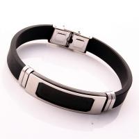 silicone bracelet ordinaire, avec acier inoxydable, unisexe, noire, 190.5mm, Longueur Environ 7.5 pouce, Vendu par PC