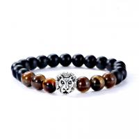 Natural Stone Bracelet, with Tibetan Style, Animal, Unisex & blacken, black and brown, nickel, lead & cadmium free, 190*8mm, Sold Per Approx 7.4 Inch Strand