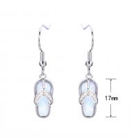 Brass Drop Earring, with Opal, Slipper, silver color plated, for woman & with rhinestone, more colors for choice, nickel, lead & cadmium free, 17mm, Sold By Pair