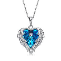 925 Sterling Silver Necklaces, with Crystal, with 50mm extender chain, Heart, box chain & for woman & with rhinestone, more colors for choice, 15*19mm,400mm, Sold Per Approx 15.7 Inch Strand