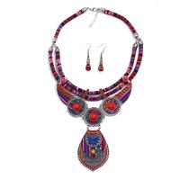 Resin Jewelry Sets, necklace, Plastic, with Resin, brass earring hook, for woman & with rhinestone, more colors for choice, 10*50mm,450, Length:Approx 17.7 Inch, Sold By Set