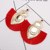 Metal Alloy Tassel Earring with Cotton Thread zinc alloy post pin plated Bohemian style & for woman Sold By Pair
