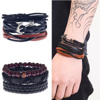 Zinc Alloy Bracelet with leather cord & Cowhide plated & for man nickel lead & cadmium free 180mm Sold By Set