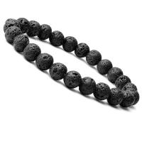 Lava Bracelet, with Elastic Thread, Round, Unisex, black, 8mm, Length:Approx 6.9 Inch, 10Strands/Lot, Sold By Lot