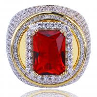 Brass Finger Ring, with Ruby, gold color plated, different size for choice & micro pave cubic zirconia & for man, red, nickel, lead & cadmium free, 35x27x8mm, Sold By PC