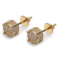 Brass Stud Earring, brass post pin, gold color plated, micro pave cubic zirconia & for woman, nickel, lead & cadmium free, 17x7mm, Sold By Pair