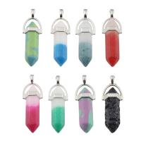 Gemstone Pendants Jewelry, with Tibetan Style, platinum color plated, different materials for choice & faceted, more colors for choice, 13x40x10mm, Hole:Approx 3x5mm, Sold By PC