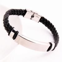 Titanium Steel Bracelet, with leather cord, silver color plated, Unisex, 190mm, Sold Per Approx 7.5 Inch Strand