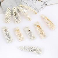 Hair Slide Zinc Alloy with ABS Plastic Pearl plated & for woman nickel lead & cadmium free Sold By Lot