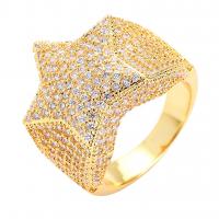 Brass Finger Ring Star plated & micro pave cubic zirconia & for man nickel lead & cadmium free Sold By PC