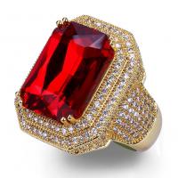 Brass Finger Ring with Ruby plated micro pave cubic zirconia & for man red nickel lead & cadmium free Sold By Strand