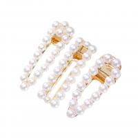 Alligator Hair Clip Zinc Alloy with Plastic Pearl gold color plated & for woman nickel lead & cadmium free 60*18mm 75*15mm 60*18mm Sold By Lot