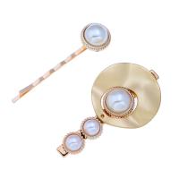 Hair Slide, Tibetan Style, with Resin Pearl, gold color plated, for woman, nickel, lead & cadmium free, 33x60mm,15x60mm, Sold By Set