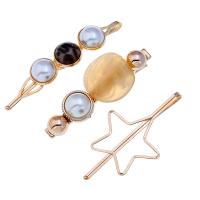 Hair Slide, Tibetan Style, with Resin Pearl & Resin, gold color plated, for woman, more colors for choice, nickel, lead & cadmium free, 31x62mm,22x60mm,13x70mm, Sold By Set