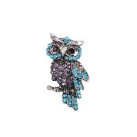 Zinc Alloy Brooches Owl silver color plated for woman & with rhinestone nickel lead & cadmium free Sold By PC