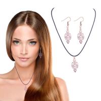Zinc Alloy Jewelry Sets earring & necklace with leather cord & Crystal rose gold color plated for woman nickel lead & cadmium free 55mm Length Approx 17.7 Inch Sold By Set