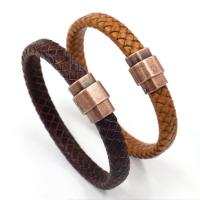 Leather Bracelet, with Tibetan Style, Tibetan Style magnetic clasp, antique copper color plated, Unisex, more colors for choice, Length:Approx 8 Inch, 10Strands/Lot, Sold By Lot