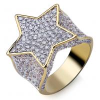 Brass Finger Ring, Star, gold color plated, different size for choice & micro pave cubic zirconia & for man, metallic color plated, 23x20mm, Sold By PC